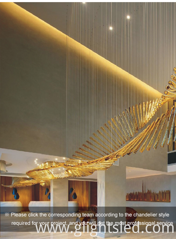 Golden Deluxe glass customized hotel lobby modern chandelier pendant lamp